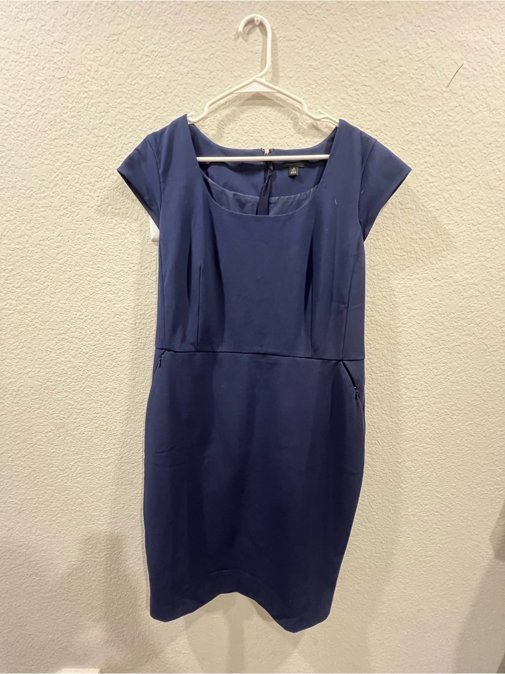 Ann Taylor Navy Cap-Sleeve Sheath Dress